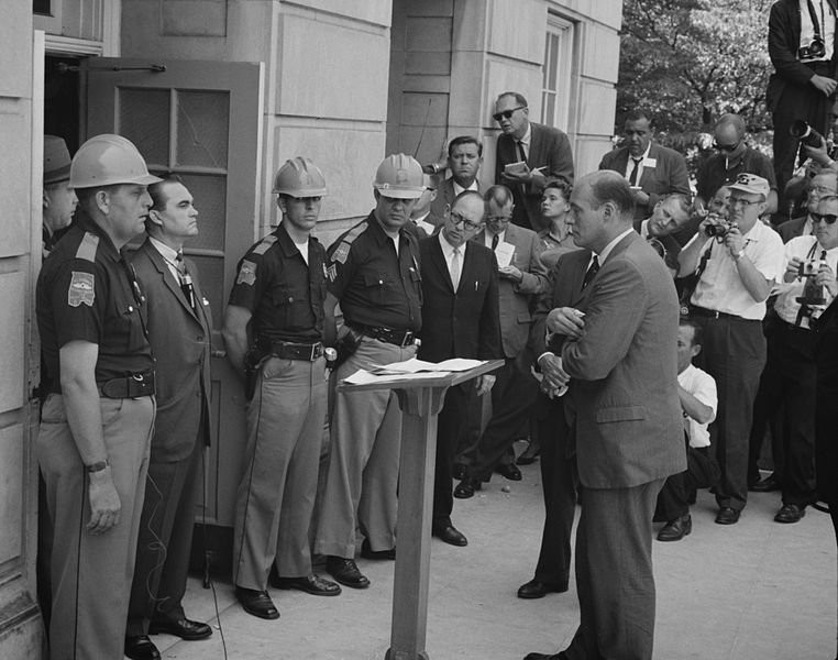 The confrontation between George Wallace and Deputy U.S. Attorney General Nicholas Katzenbach, who was tasked by President Kennedy for force Wallace to step aside.