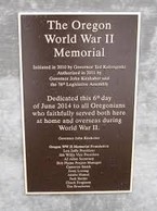 This plaque at the memorial site gives a timeline from the initiation of the the memorial project to the date of the dedication of the Oregon World War II Memorial in June 2014.