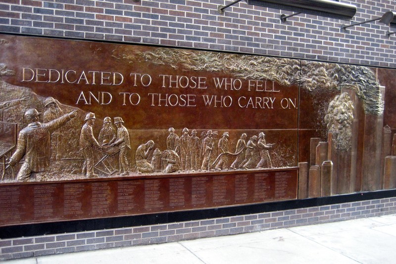 This Memorial Wall was dedicated in 2006 to the 343 NYFD members and volunteer firefighter Glenn Winuk who lost their lives on September 11, 2001. 