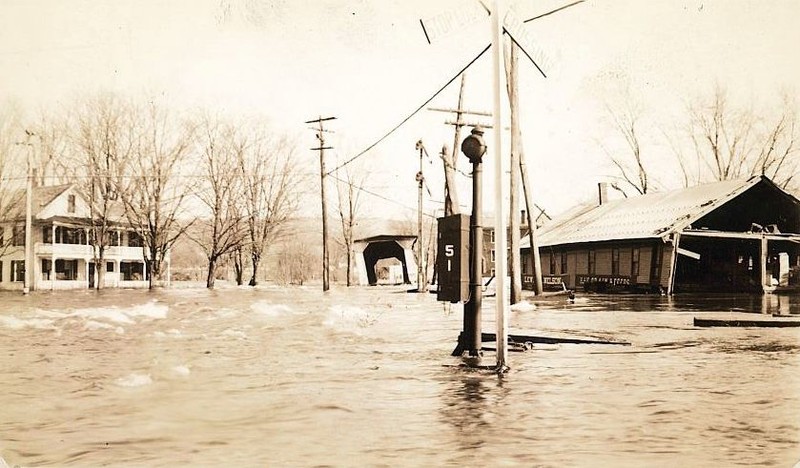 One of the businesses which suffered extensive damage from the flood of 1936 was the Nelson Grain Mill, which was sheared in half. 