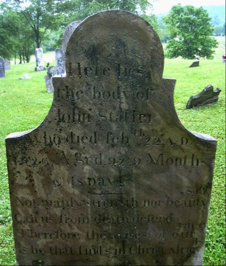 Left: John Statler Sr. grave marker. John Statler Sr, born in Germany May 4, 1733 died February 22, 1826 Statler has been credited for building Statler's Fort, which is located along Dunkard Creek in what is now  the Clay District Of Monongalia 