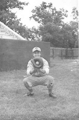 Baseball player Sam Dixon inside the WPA-built rock stadium at Municipal Park. Collection of Powers Museum.