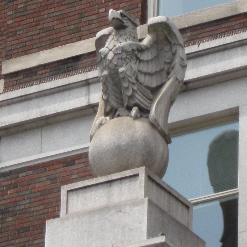 A close-up of one of those eagles, the symbol of the Insurance Company of North America.