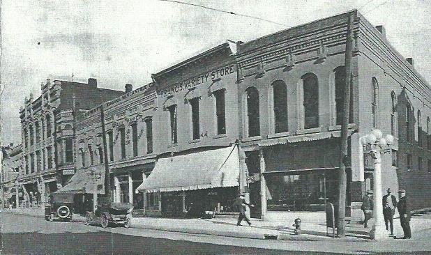 The McDaniel Building is located at the corner of Grant and Third Street seen here in the 1910s.
