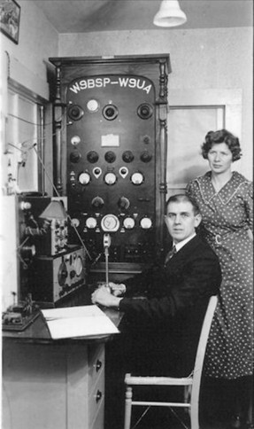 Marshall and Loretta Ensor at their home radio. Notice their callsigns on the top of the radio.