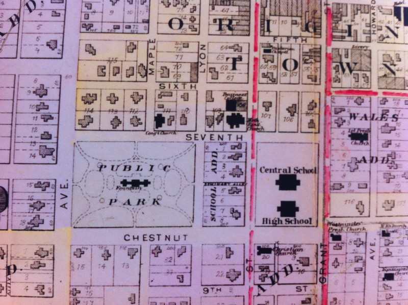 Detail of "Public Park," now named Central Park, from 1895 map displayed in 175th Carthage Anniversary Exhibit in 2017 at Powers Museum.