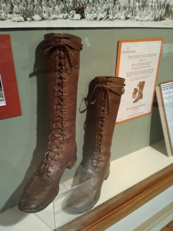 "National Park" hiking boots, circa 1920-25, made by Juvenile Shoe Corporation. Whether these boots were made at this factory building or at another factory Juvenile occupied at 100 South Main is unknown.