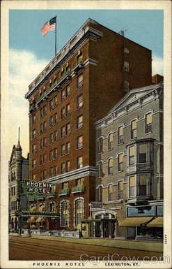 A vintage postcard of the Phoenix Hotel in its former glory. The hotel was a frequented spot by locals (and supposedly a few presidents) on the corner of Limestone and East Main Street in downtown Lexington.