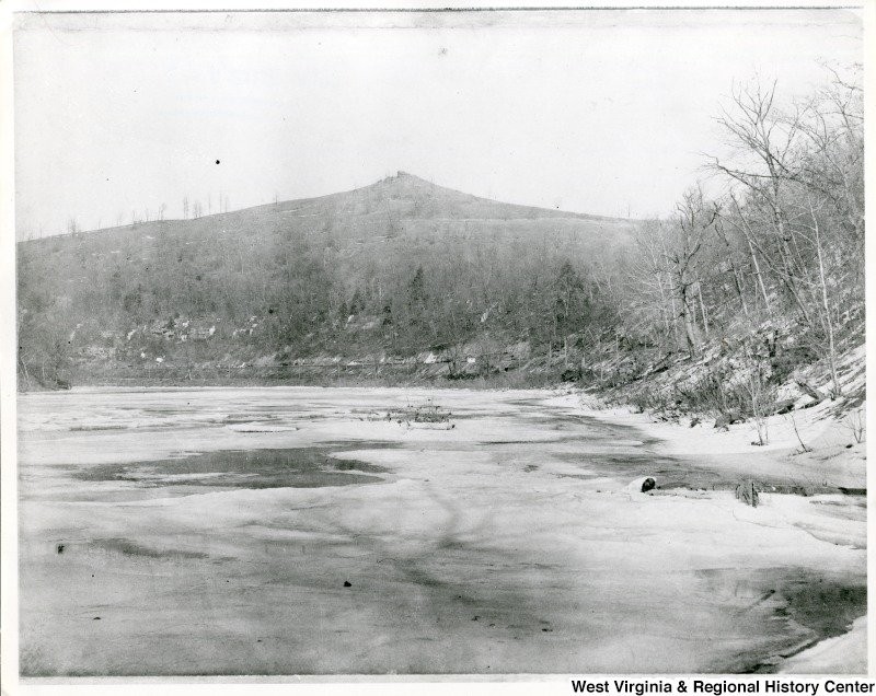 Undated photo of Dorsey's Knob, viewed from a frozen Monongahela River. 