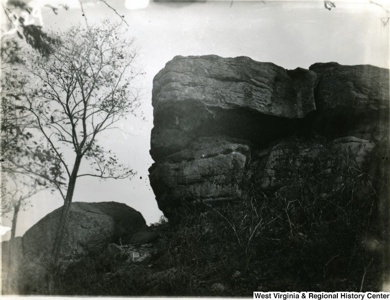 An old photo of Sky Rock, at the summit of Dorsey's Knob.