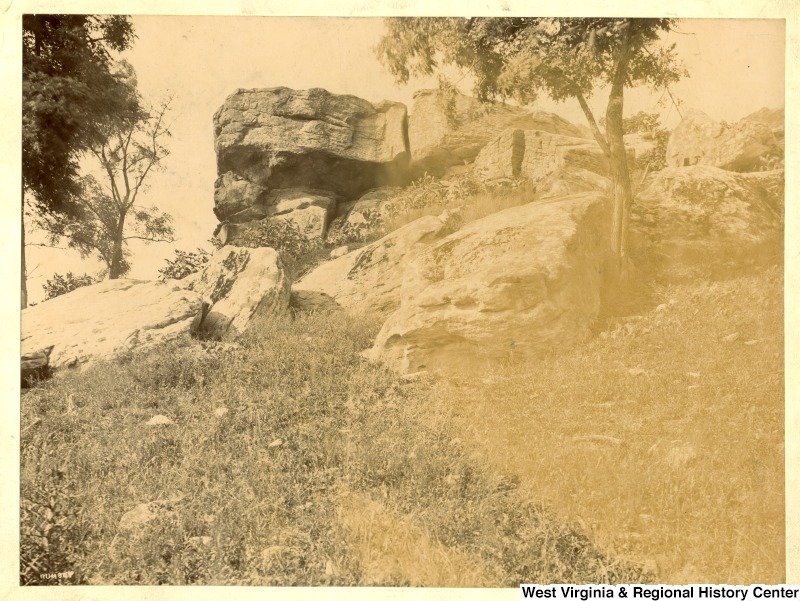 Pictured here is the summit of Dorsey's Knob and Sky Rock, ca. 1890-1910.