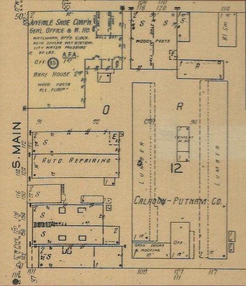 1925 Sanborn map showing original factory building before extension to the south in 1948. 