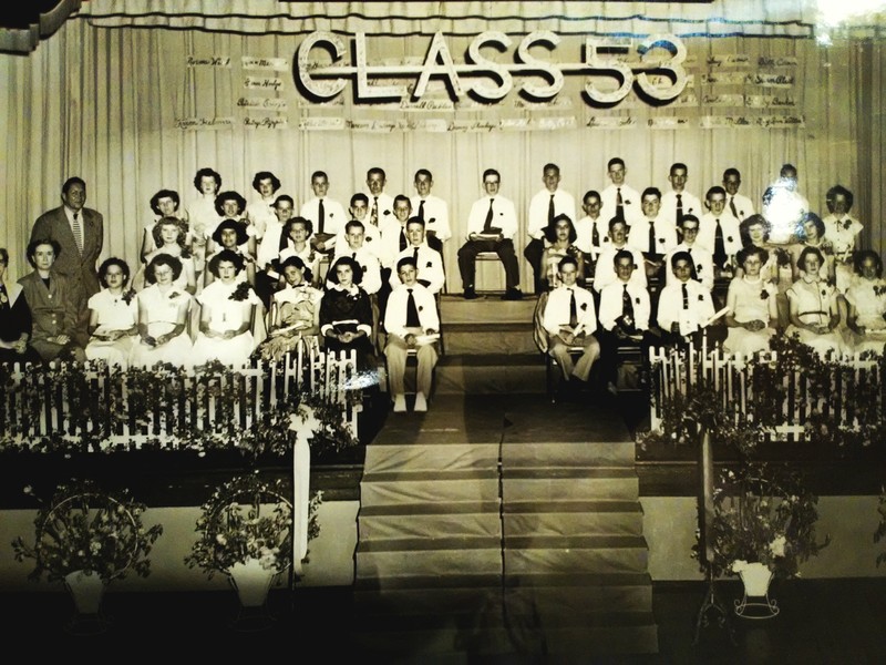 1953 8th grade (Junior High School) graduation at Eugene Field School. Photograph featured  in 175th Anniversary of Carthage exhibit at the Powers Museum in 2017.
