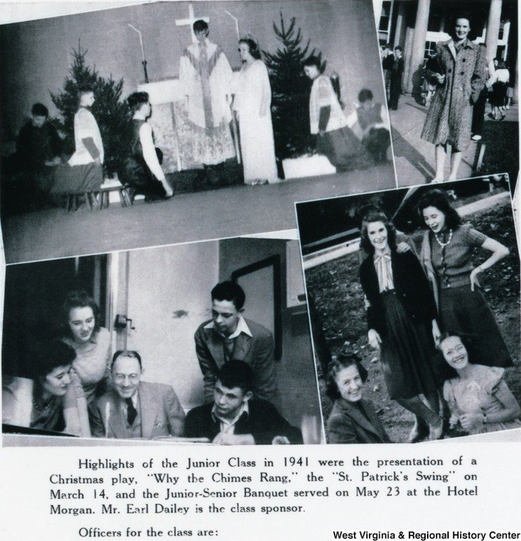 Reading the script for an upcoming Morgantown High School play in 1941 is Don Knotts as a junior, pictured in the lower left-hand picture. Courtesy of West Virginia and Regional History Center.