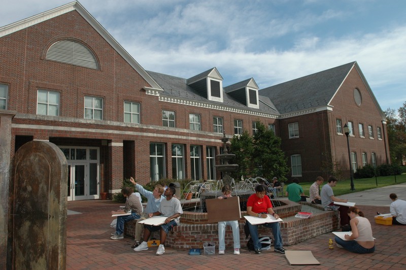 Students at Fulton Hall Fountain, 2009