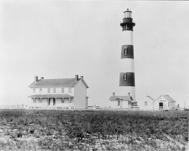Courtesy of Library of Congress, this picture shows the third and final Bodie Lighthouse in 1893. 
