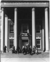 Students sitting on the steps of the Frederick Douglass Memorial Hall, 1942