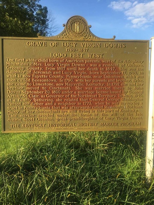 Historical marker indicating the location of Lucy Virgin Down's grave. This historical marker was paid for by a descendant of Lucy's, Mrs. Jennie Scott-Osenton, in 1963. Photo Courtesy: Linda Wellman
