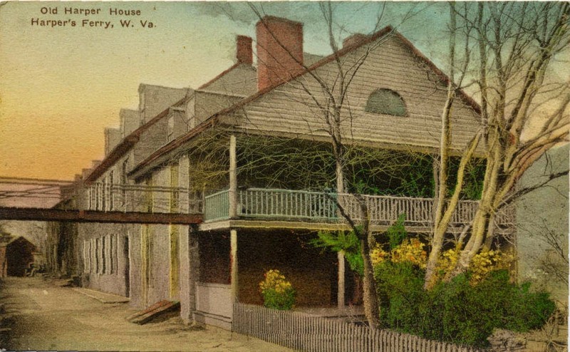 Historic postcard from Harpers Ferry displaying the Robert Harper House