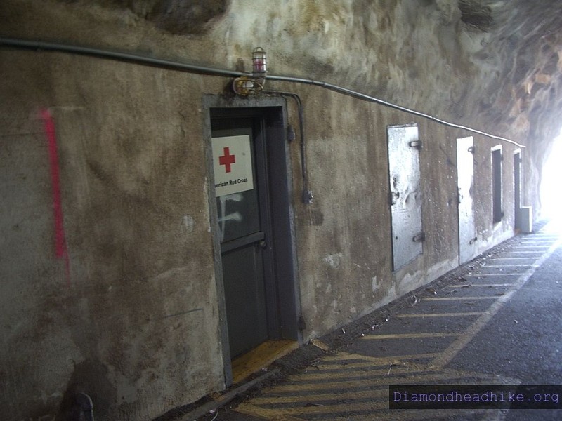 Rooms in tunnel wall. Harbor Defense Command used these rooms originally, they're now used by the Red Cross as storage