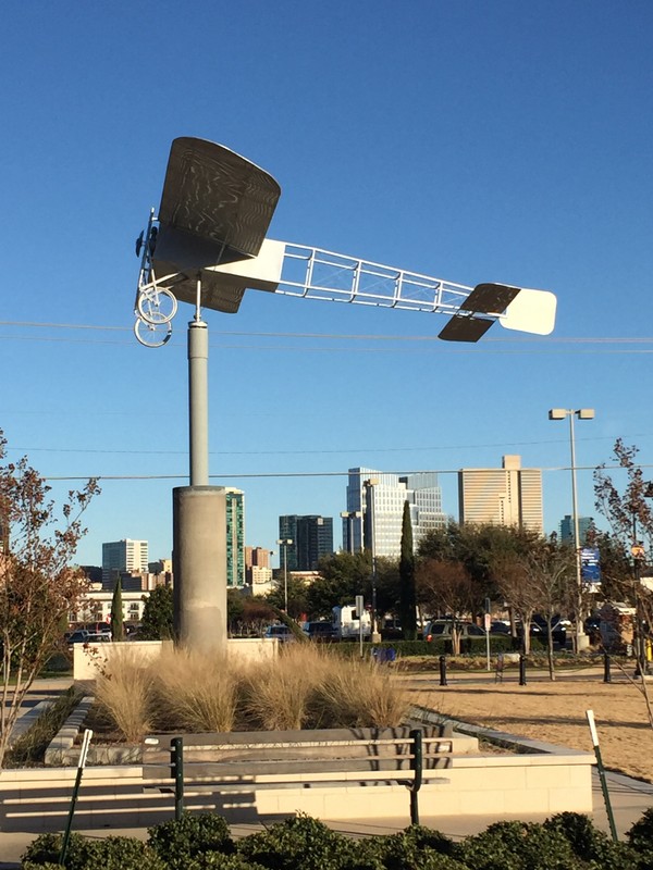 Full Scale Scuplture of the Blerot XI that peformed the first powered flight in Fort Worth. It is the largest wind vane in the State of Texas.