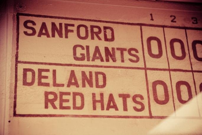 Scoreboard from the old stadium during the 1950s