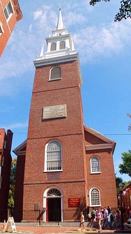 The Old North Church Exterior highlights the massive steeple and windows where the two lanterns were hung that April night.