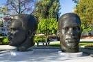 Bronze head statues commemorating the legendary Jackie Robinson and his brother, "Mack" Robinson. 