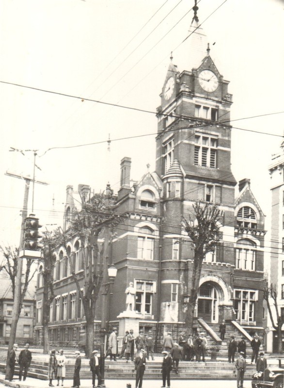 Photo of the Solider's Statue in front of the old Harrison County Court House. Courtesy of the Harrison County VW Historical Society 