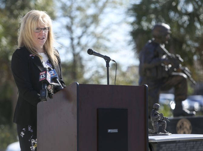 Helton's mother, Jiffy Sarver speaking at the dedication ceremony