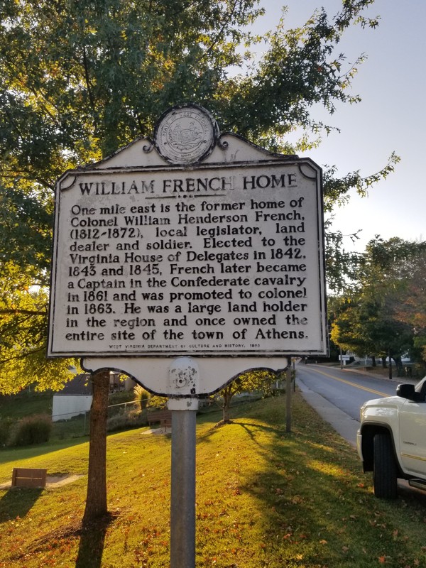 The historical marker of William Henderson French House located in Athens, WV