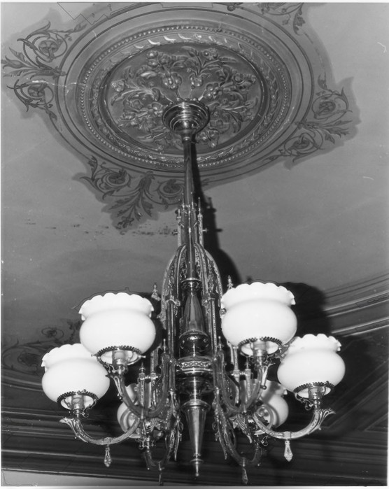 Chandleier in the Charles E. Tilton Mansion by Allan and Celia Willis in January of 1981