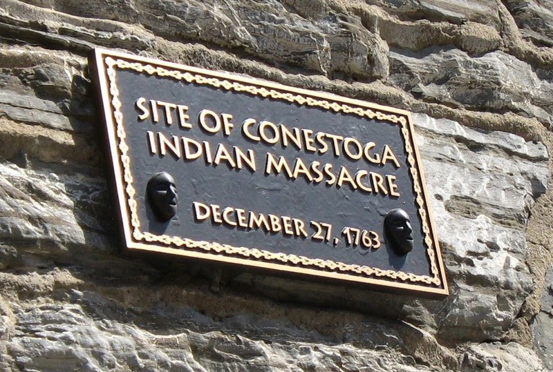 Plaque for Christmas massacre at old Lancaster jail; modern-day location of Fulton Opera House