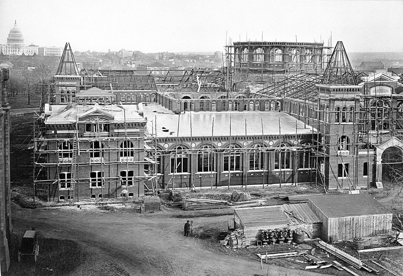 The Arts and Industries Building, originally the National Museum Building, under construction in 1879. Photo courtesy of the Smithsonian Institution Archives.