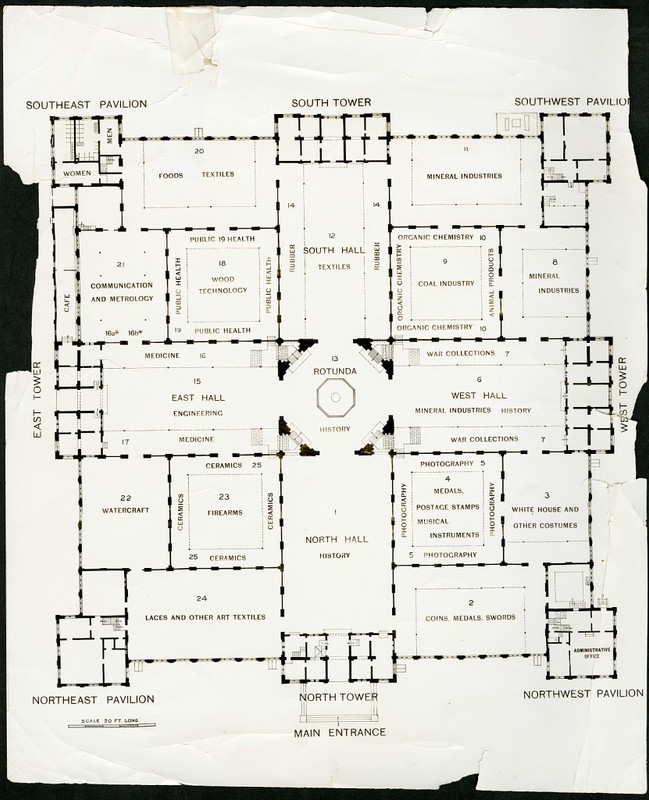 Floorplan of the National Museum in 1925. Courtesy of the Smithsonian Institution Archives.