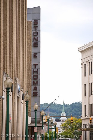 A view down Lee St. of the Stone & Thomas marquee. Photo by Sherman Canal Photography.