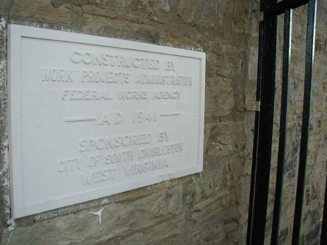 The Works Progress Administration (WPA) dedication plaque on the stone wall of Oakes Field. The WPA made many civic projects like this feasible during the Great Depression and World War 2. Photo by Bob Lilley.