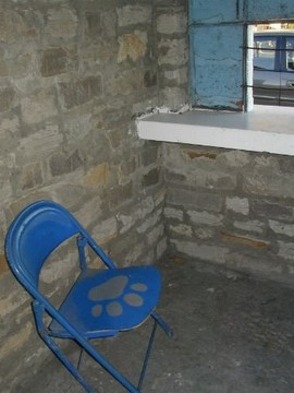 An interior view of the ticket booth. South Charleston High School's mascot, since before the field's construction, is the Black Eagle. Photo by Bob Lilley.