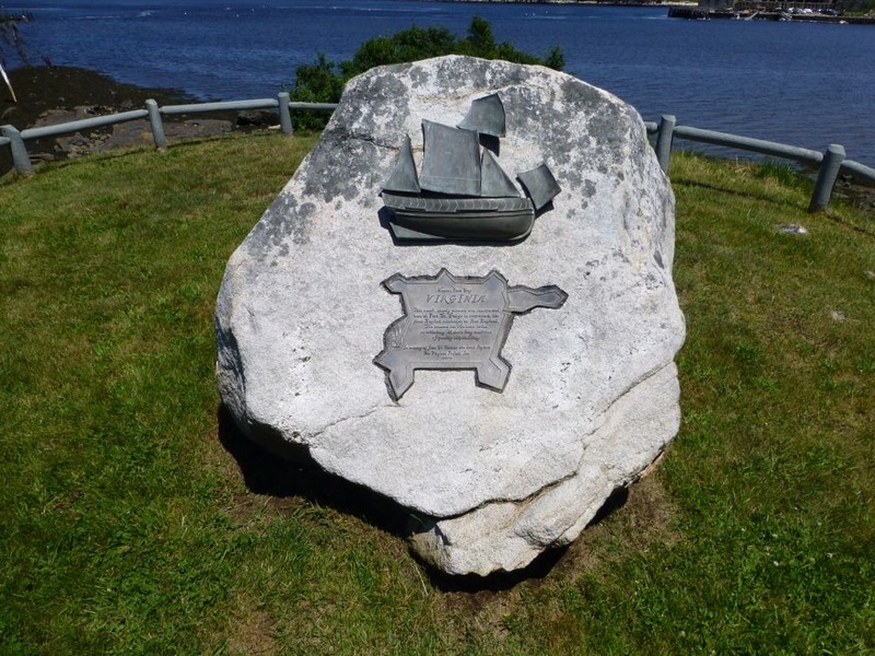 This rock, located on the outskirts of Popham Beach, in Phippsburg, Maine, commemorates the Virginia of Sagadahoc, the first British vessel built in North America.