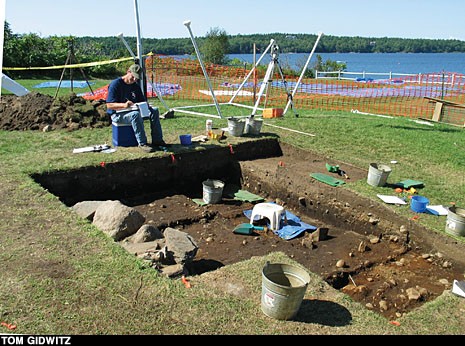 This photo shows the excavation of Popham Colony by Jeffrey Brain, in which many artifacts, including documents and building supplies, were discovered. 