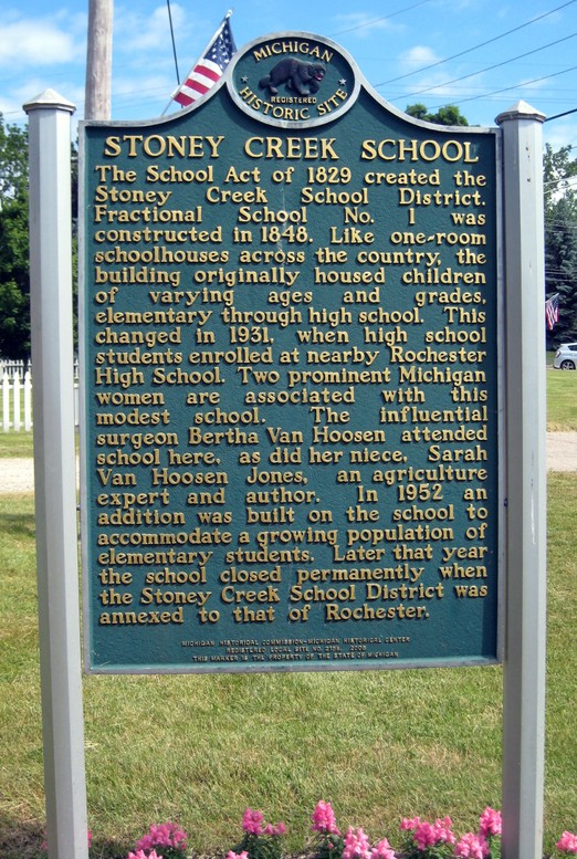Stoney Creek School, Michigan Historical Marker, 2020