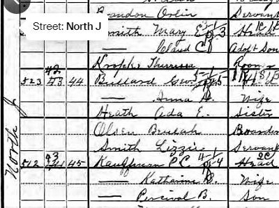 Census Record for Bullard Family at 523 N J ST