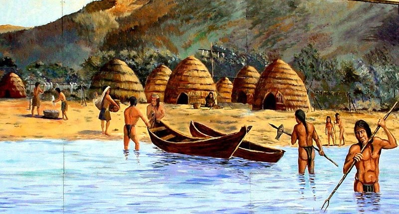 The Chumash Indians were widespread in the coastal regions of southern California and made up a significant portion of the mission populations there. Colonization soon wiped out their former way of life. Painting by Robert Thomas.