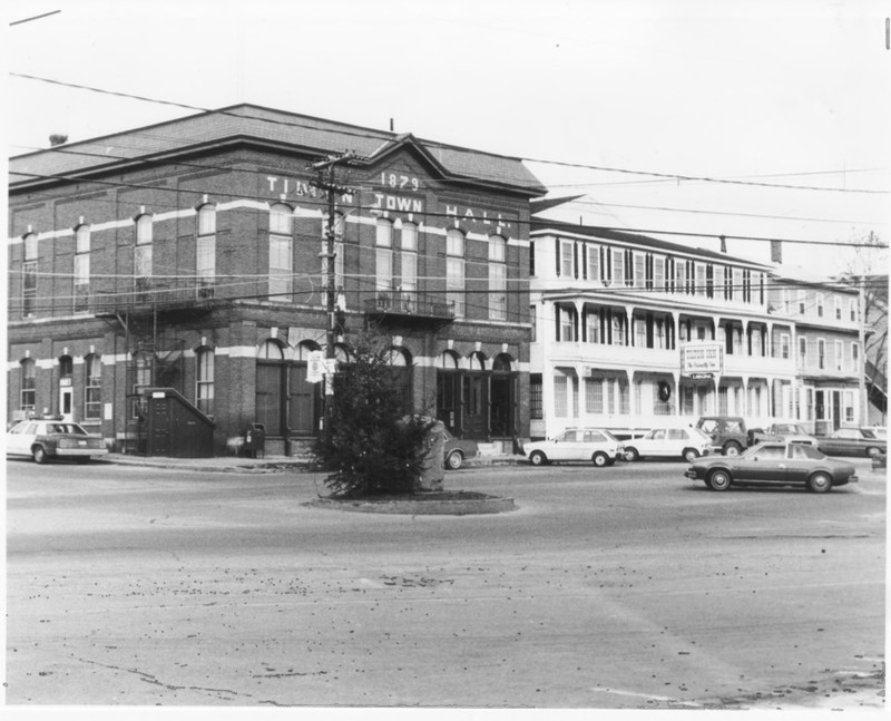 Tilton Town Hall, Tilton Inn, World War I Monument and Statue of America by Roger P. Akeley on December 15, 1982