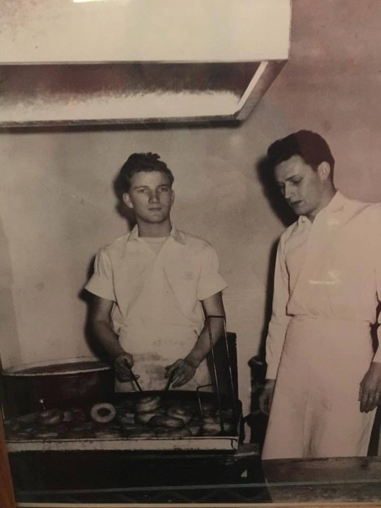 Paul Ward Sr. and Doug Ward flipping donuts