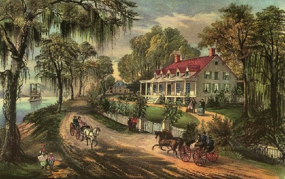 This is a lithograph by Currier and Ives of the Woodland Plantation.
It was used by Southern Comfort as an image on their whiskey bottles dating back to 1934.