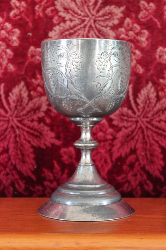 Photo of the silver communion cup in the Ebenezer Lutheran Church.