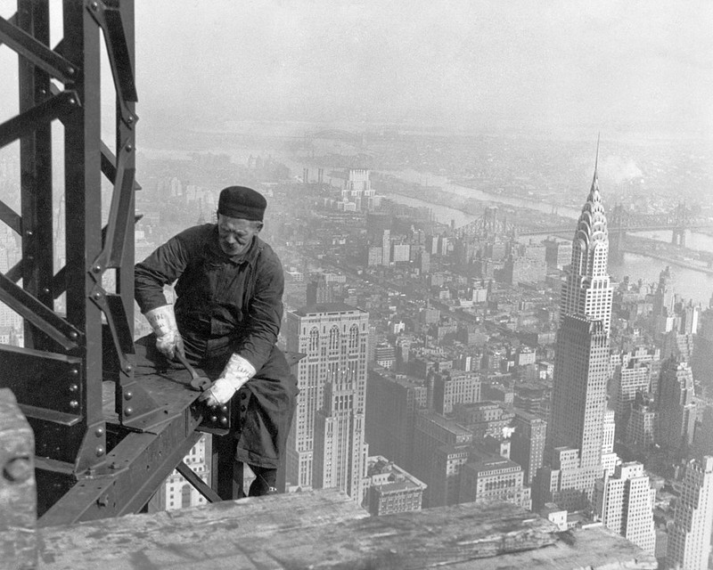 Photograph of a worker during construction in 1930.