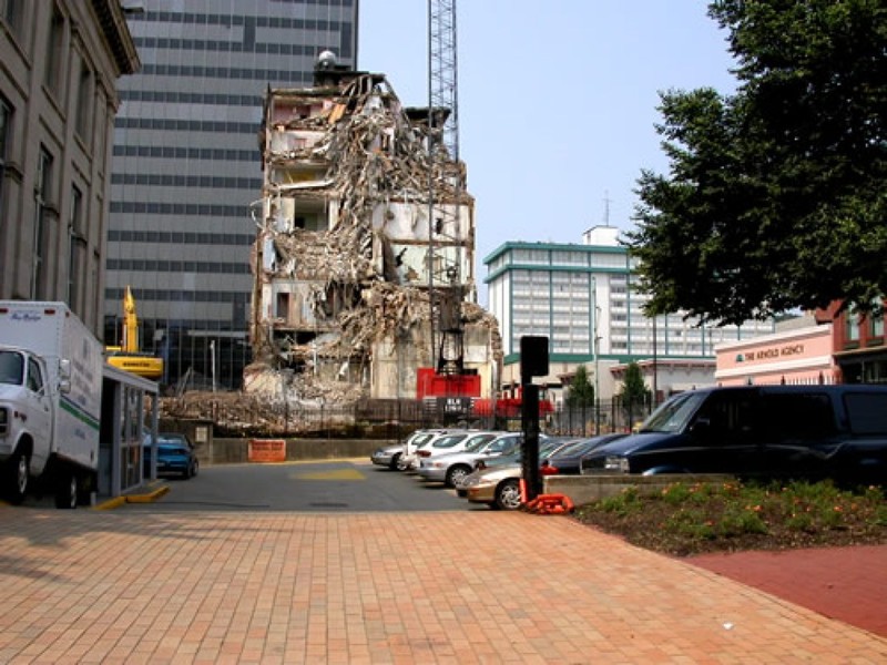 Demolition of the hotel in the early 2000s. 