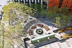 An aerial photo of the Memorial Plaza